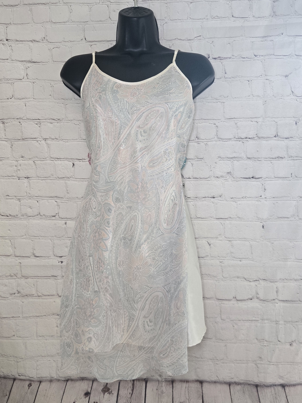 Vtg Valerie Stevens Pastel Paisley Slip Dress Grunge Sheer Lined Sz Sm